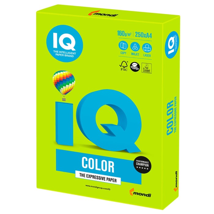 Бумага цветная А4, 250 листов IQ COLOR Intensive, 160г/м2, LG46-зелёная липа