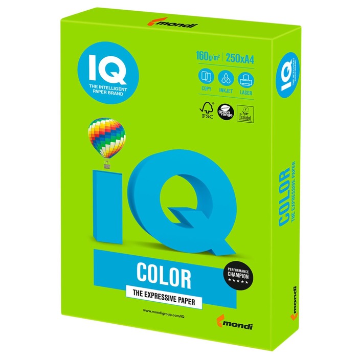 Бумага цветная А4, 250 листов IQ COLOR Intensive, 160г/м2, MA42-зелёная