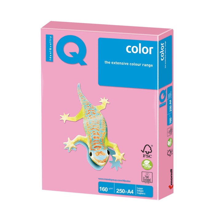 Бумага цветная А4, 250 листов IQ COLOR, 160г/м2, OPI74-пастель розовый фламинго