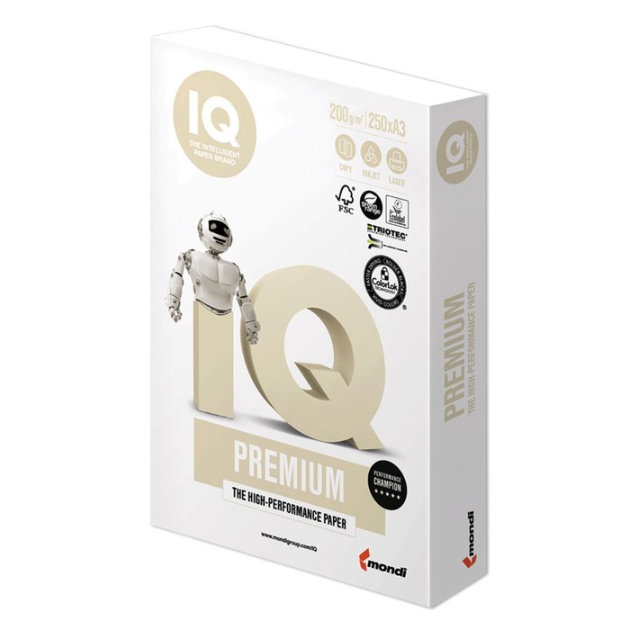 Бумага А3, 250 листов IQ Premium, 200г/м2, класс «А+», белизна 169%