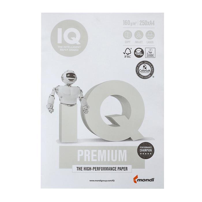 Бумага А4 250 л, IQ Premium, 160 г/м2, белизна 169% CIE, класс А+