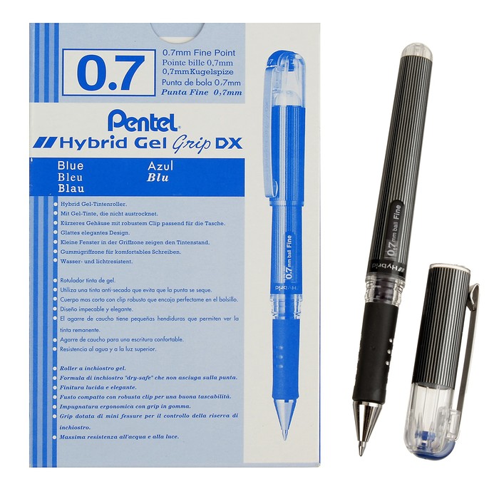 Ручка гелевая Pentel Hybrid Gel Grip DX, металлический наконечник, узел 1.0мм, чернила синие