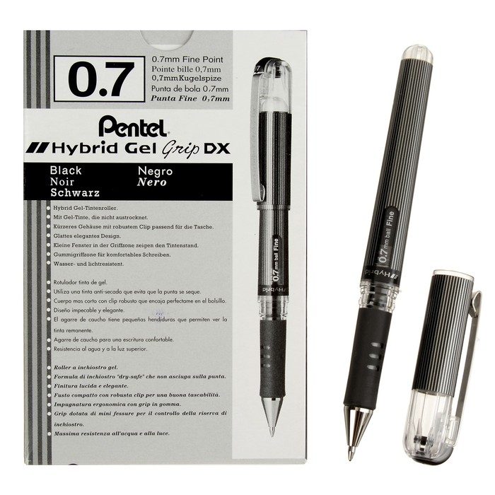 Ручка гелевая Pentel Hybrid Gel Grip DX, металлический наконечник, узел 1.0мм, чернила чёрные