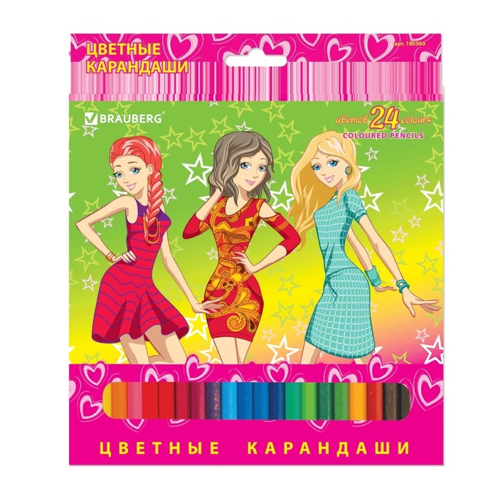 Карандаши 24 цвета BRAUBERG Pretty Girls, заточенные