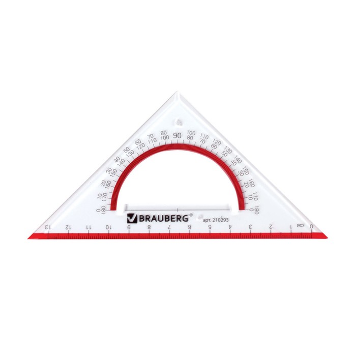 Треугольник 13см 45° BRAUBERG &quot;Сrystal&quot;, с транспортиром, прозрачный 210293