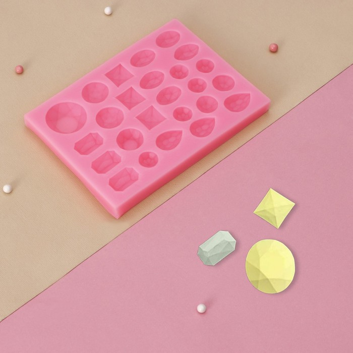 Молд силиконовый «Драгоценные камни», 13,4×9,8 см, цвет розовый