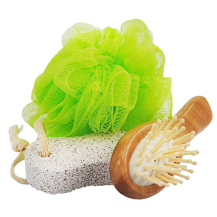 Банный набор Beauty Format, мочалка, щетка для волос, пемза натуральная (45849-4377)