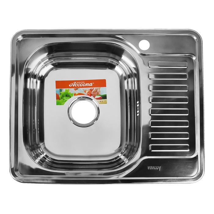 Мойка кухонная Accoona AB4858-L, врезная, левая, толщина 0.6 мм, 580х480х165 мм, глянец