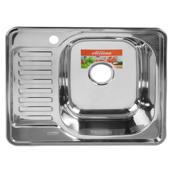 Мойка кухонная Accoona AB4858-R, врезная, правая, толщина 0.6 мм, 580х480х165 мм, глянец