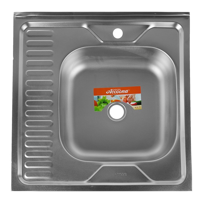 Мойка кухонная Accoona AD6060-R, накладная, правая, толщина 0.4 мм, 600х600х140 мм, матовая