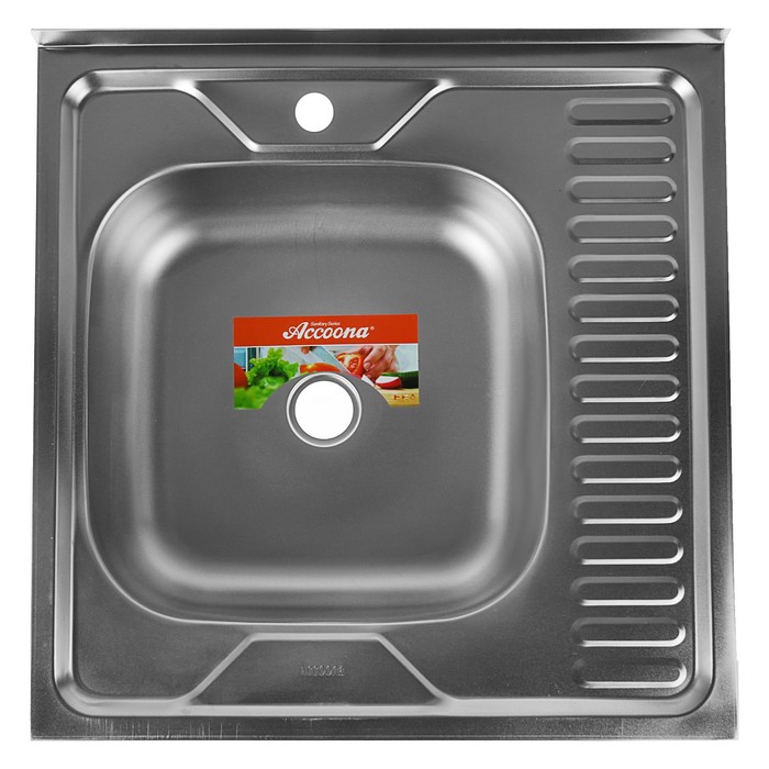 Мойка кухонная Accoona AD6060-L, накладная, левая, толщина 0.4 мм, 600х600х140 мм, матовая