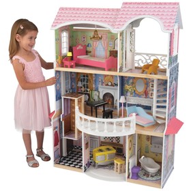 Винтажный кукольный дом с мебелью «Магнолия», 13 предметов, розовый фасад