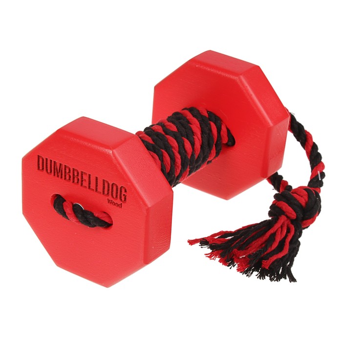 Снаряд для апортировки с канатом Dumbbelldog wood малый, дерево, 400 г, красный