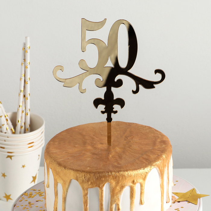 Топпер на торт «50», 13×18 см, цвет золото