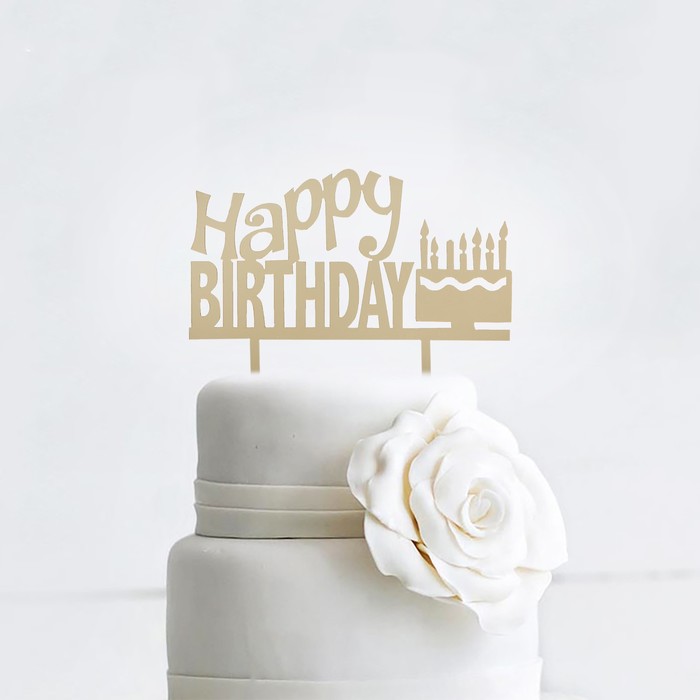 Топпер на торт Happy Birthday, 13х18 см, цвет золото