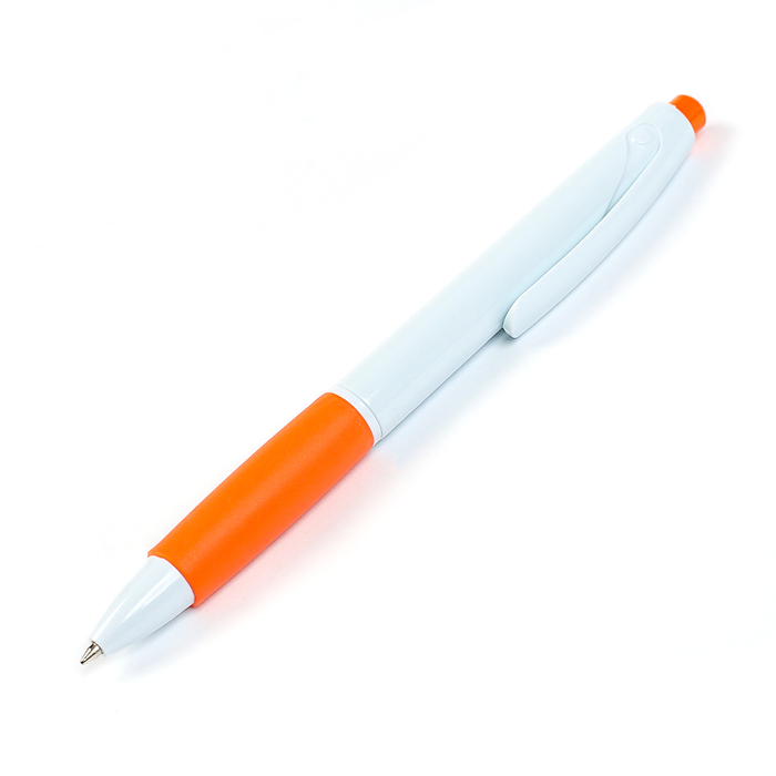 Ручка шариковая авт 0,5мм Лого корпус белый с оранжевым резиновым держателем стержень синий 288751