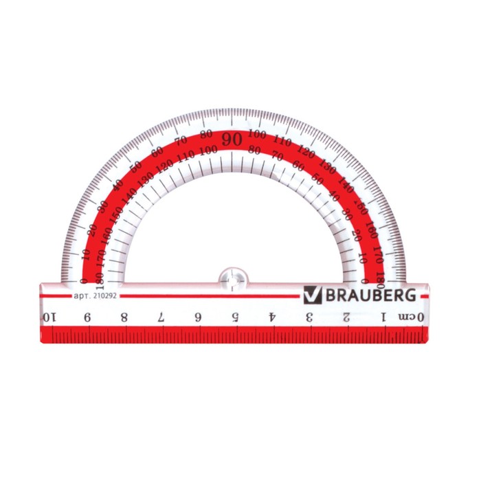 Транспортир 10см 180° BRAUBERG &quot;Сrystal&quot;, прозрачный 210292