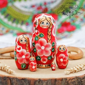 Матрёшка 5-ти кукольная «Русская краса», бордовая, 11 см