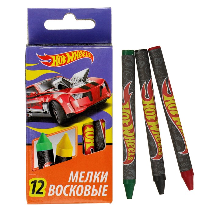 Мелки восковые 12 цветов Mattel Hot Wheels длина 90мм, европодвес