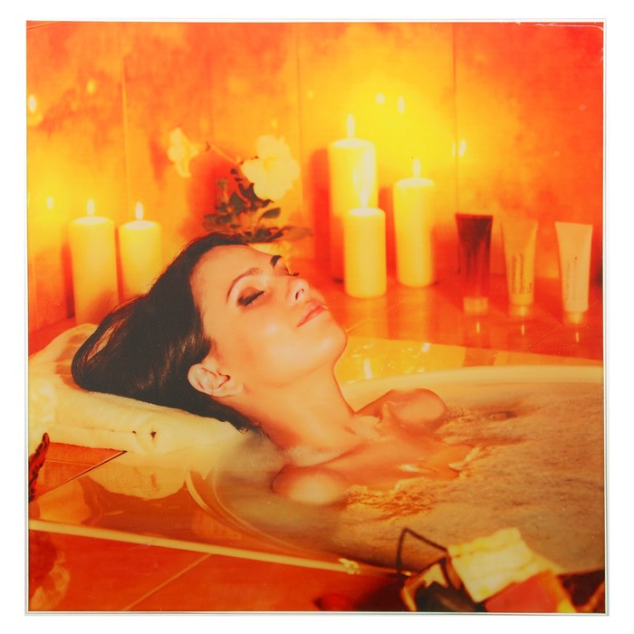 Картина для бани «Девушка в ванной со свечами», 30х30 см