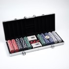 Покер в металлическом кейсе (карты 2 колоды, фишки 500 шт с/номиналом, 5 кубиков), 20.5 х 56 см 4526 - фото 694181