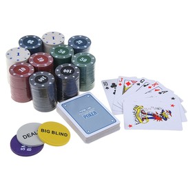 Покер, набор для игры (карты 2 колоды микс, фишки 200 шт.), с номиналом, 60 х 90 см