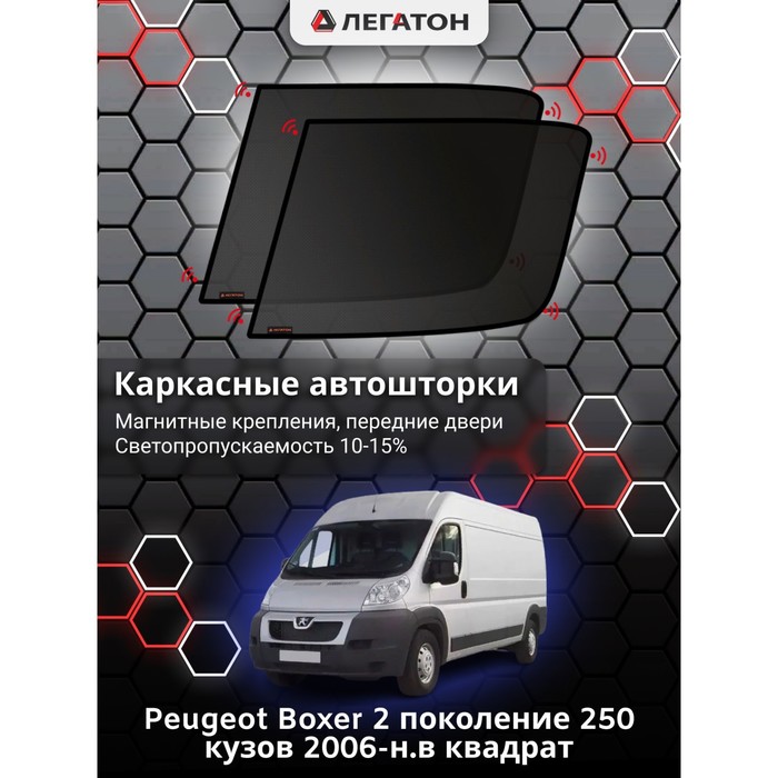 Каркасные шторки на Peugeot Boxer г.в. 2006-2014 только на подвижную часть окна, передние, крепление: магниты