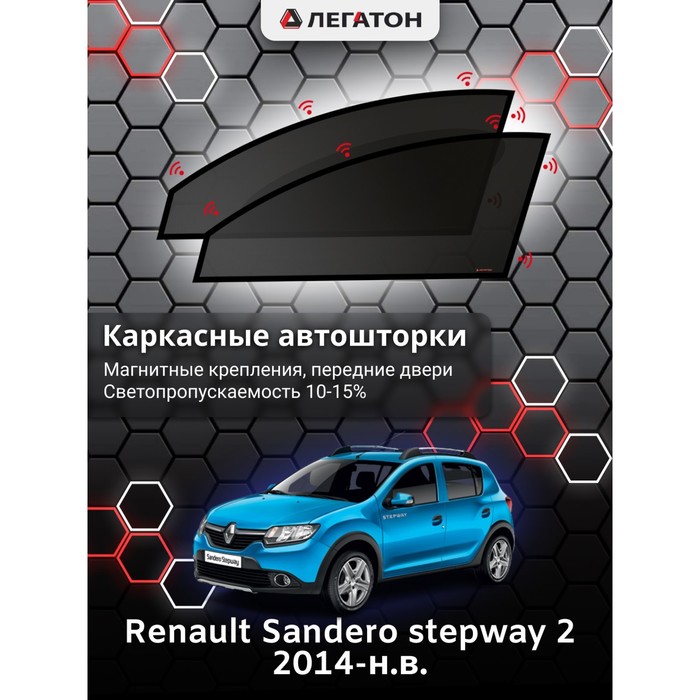 Каркасные шторки на Renault Sandero stepway 2 г.в. 2014-н.в., передние, крепление: магниты