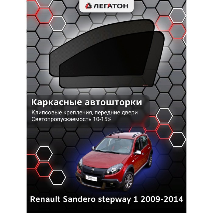 Каркасные шторки на Renault Sandero stepway 1 г.в. 2009-2014, передние, крепление: клипсы