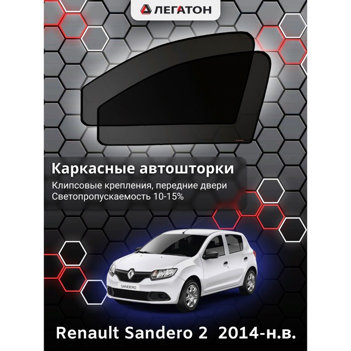 Каркасные шторки на Renault Sandero 2 г.в. 2014-н.в., передние, крепление: клипсы
