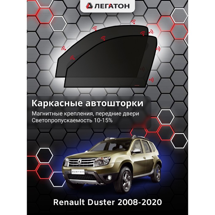 Каркасные шторки на Renault Duster г.в. 2008-н.в., передние, крепление: магниты