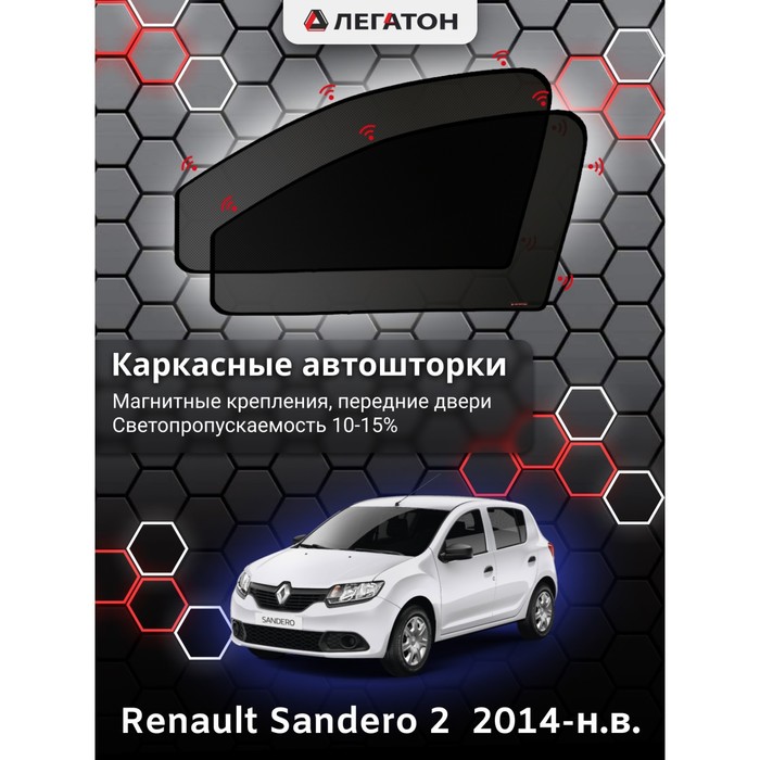 Каркасные шторки на Renault Sandero 2 г.в. 2014-н.в., передние, крепление: магниты