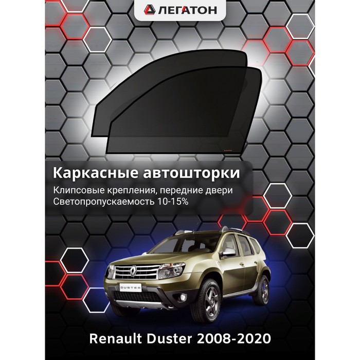 Каркасные шторки на Renault Duster г.в. 2008-н.в., передние, крепление: клипсы