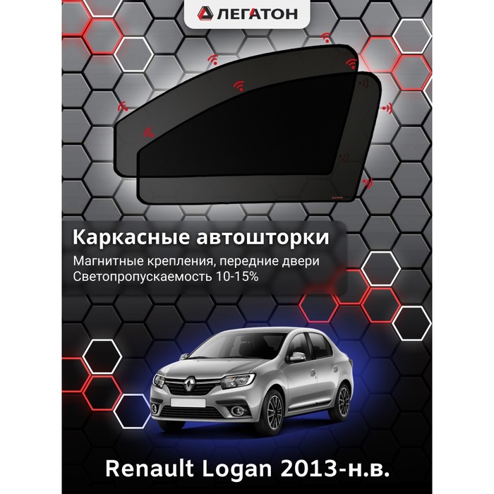 Каркасные шторки на Renault Logan г.в. 2013-н.в., передние, крепление: магниты