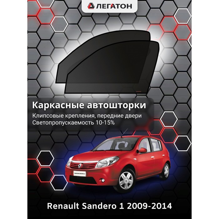 Каркасные шторки на Renault Sandero 1 г.в. 2009-2014, передние, крепление: клипсы