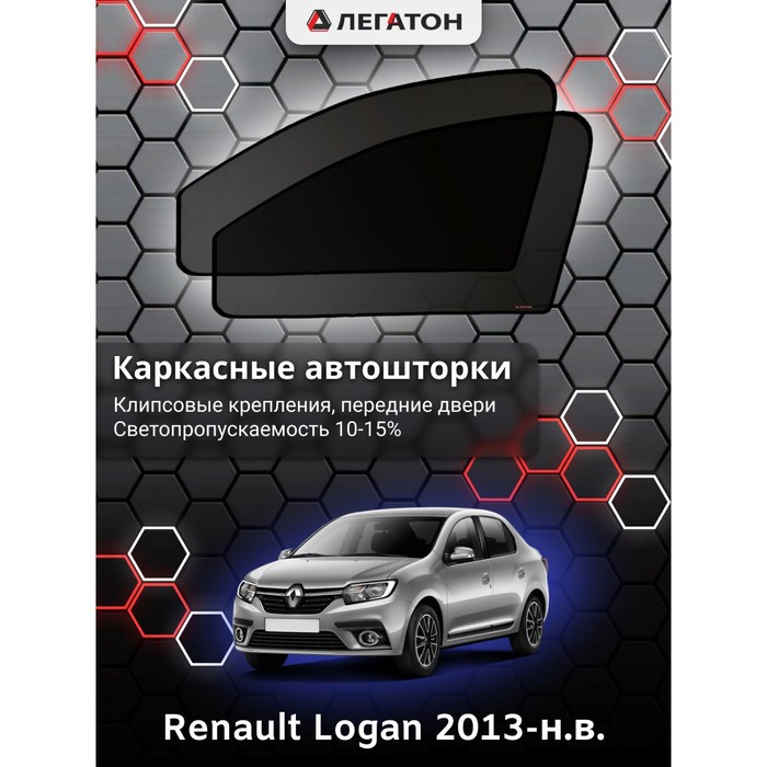 Каркасные шторки на Renault Logan г.в. 2013-н.в., передние, крепление: клипсы