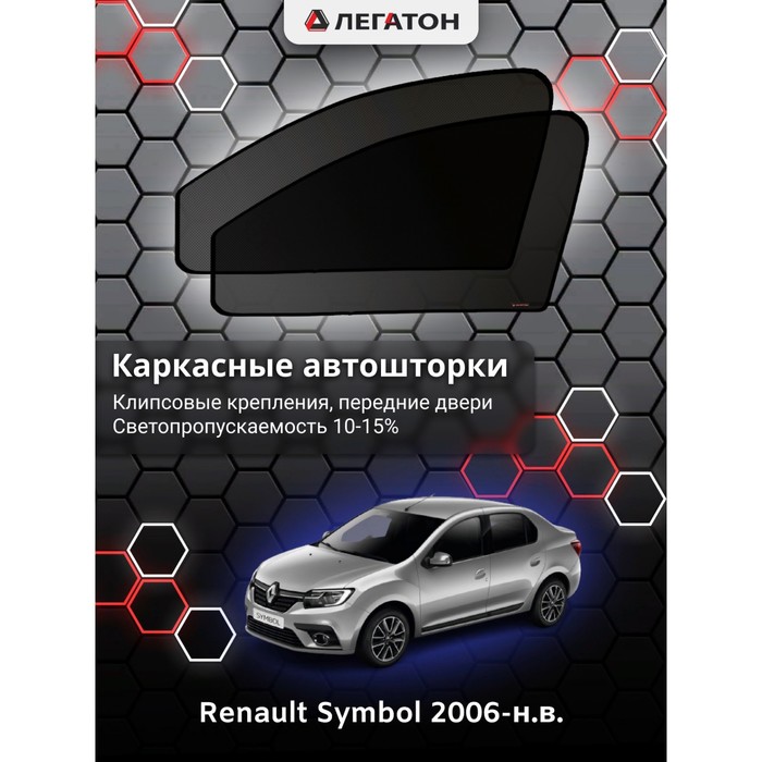 Каркасные шторки на Renault Symbol г.в. 2006-н.в., передние, крепление: клипсы