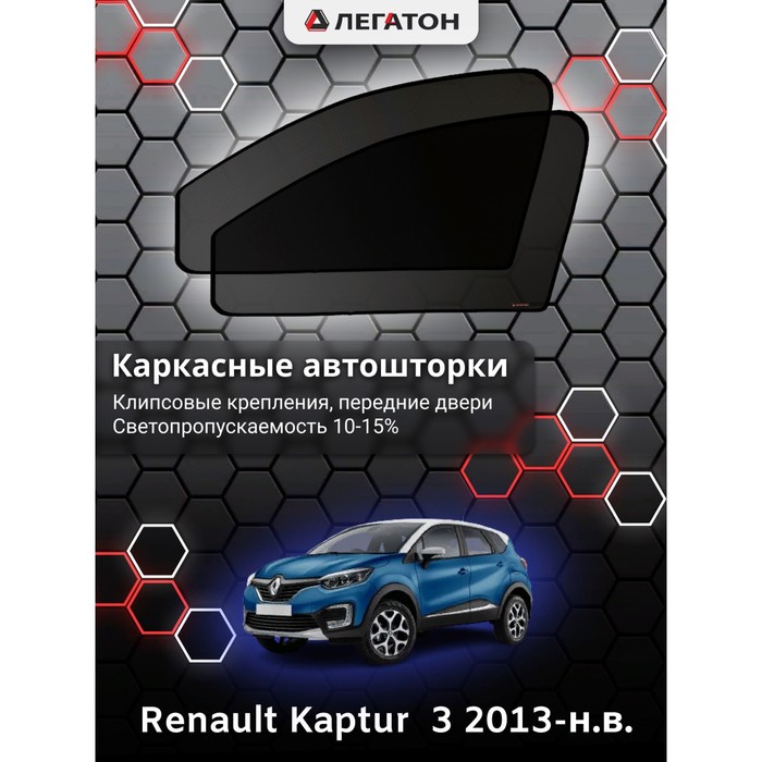 Каркасные шторки на Renault Kaptur г.в. 2013-н.в., передние, крепление: клипсы