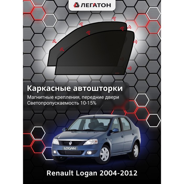 Каркасные шторки на Renault Logan г.в. 2004-н.в., передние, крепление: магниты