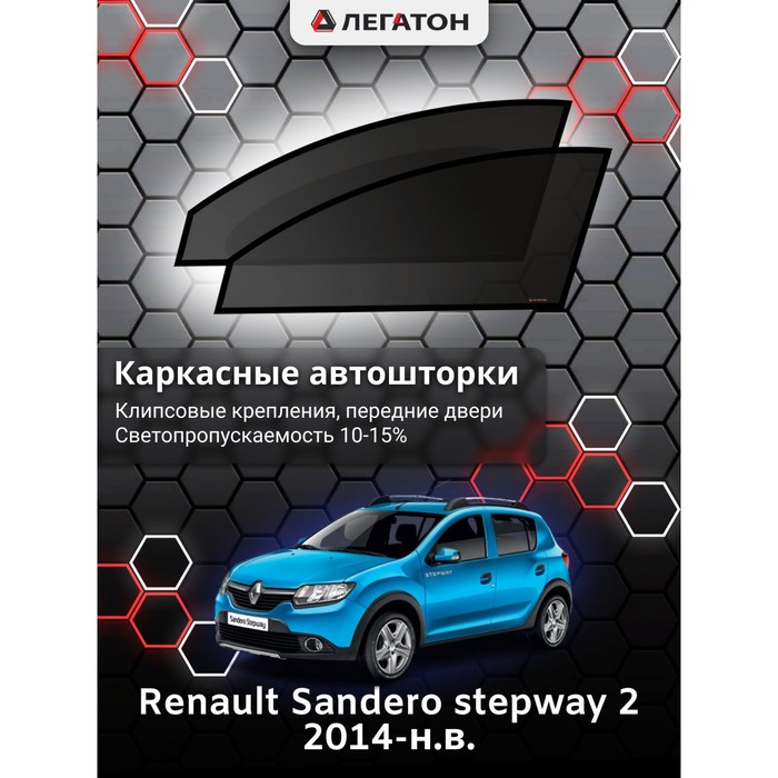 Каркасные шторки на Renault Sandero stepway 2 г.в. 2014-н.в., передние, крепление: клипсы