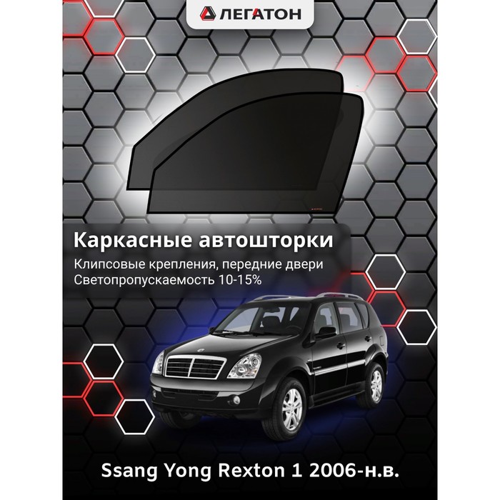 Каркасные шторки на Ssang Yong Rexton 1 г.в. 2006-н.в., передние, крепление: клипсы