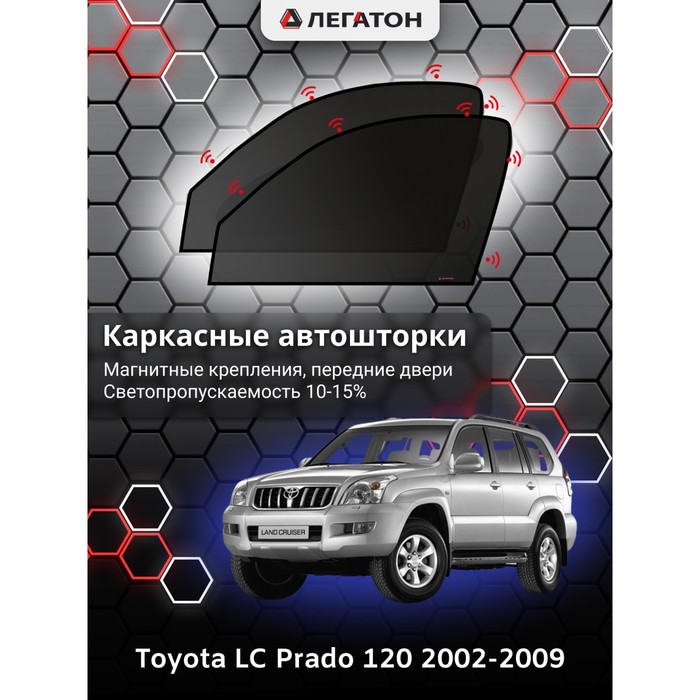 Каркасные шторки на Toyota LC Prado 120 г.в. 2002-2009, передние, крепление: магниты