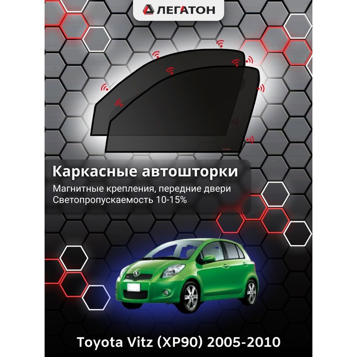 Каркасные шторки на Toyota Vitz (XP90) г.в. 2005-2010, передние, крепление: магниты