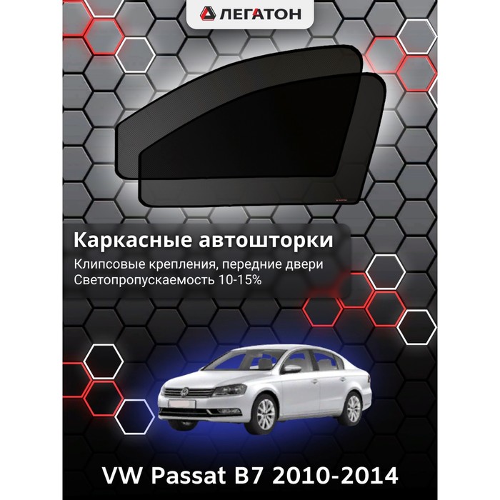 Каркасные шторки на VW Passat B7 г.в. 2010-н.в., передние, крепление: клипсы