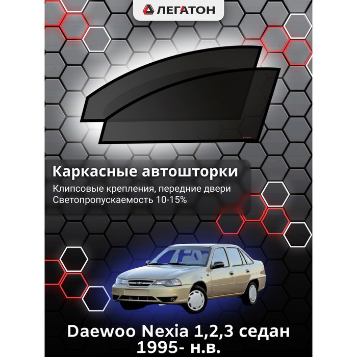 Каркасные шторки на Daewoo Nexia 1,2,3 г.в. 1995- н.в., передние, крепление: клипсы