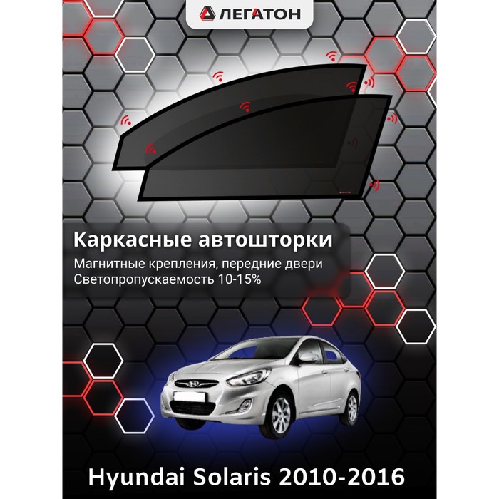 Каркасные шторки на Hyundai Solaris седан/хэтчбек г.в. 2010-2016, передние, крепление: магниты