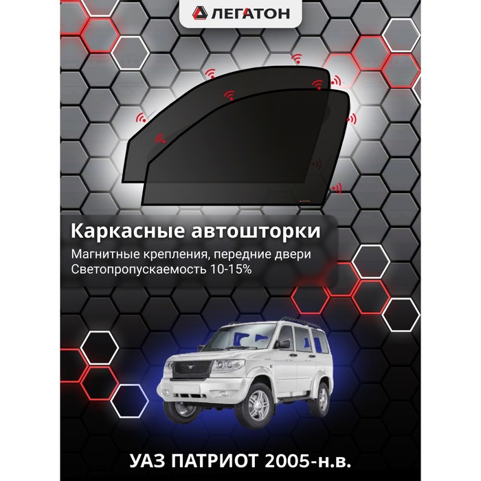 Каркасные шторки на УАЗ ПАТРИОТ г.в. 2005-н.в., передние, крепление: магниты