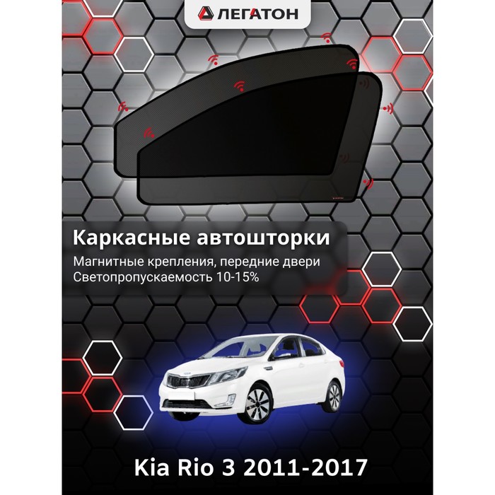 Каркасные шторки на Kia Rio 3 г.в. 2011-2017, передние, крепление: магниты