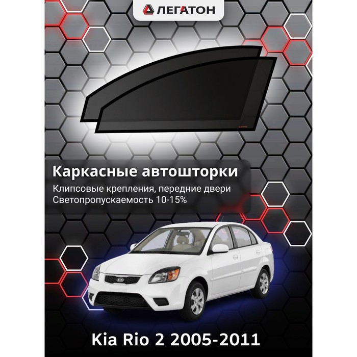 Каркасные шторки на Kia Rio 2 г.в. 2005-2011, передние, крепление: клипсы