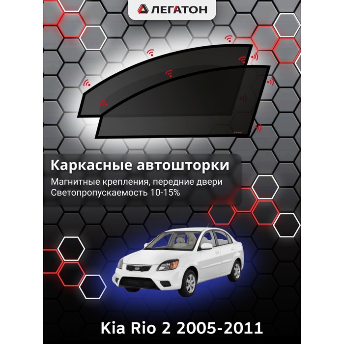 Каркасные шторки на Kia Rio 2 г.в. 2005-2011, передние, крепление: магниты